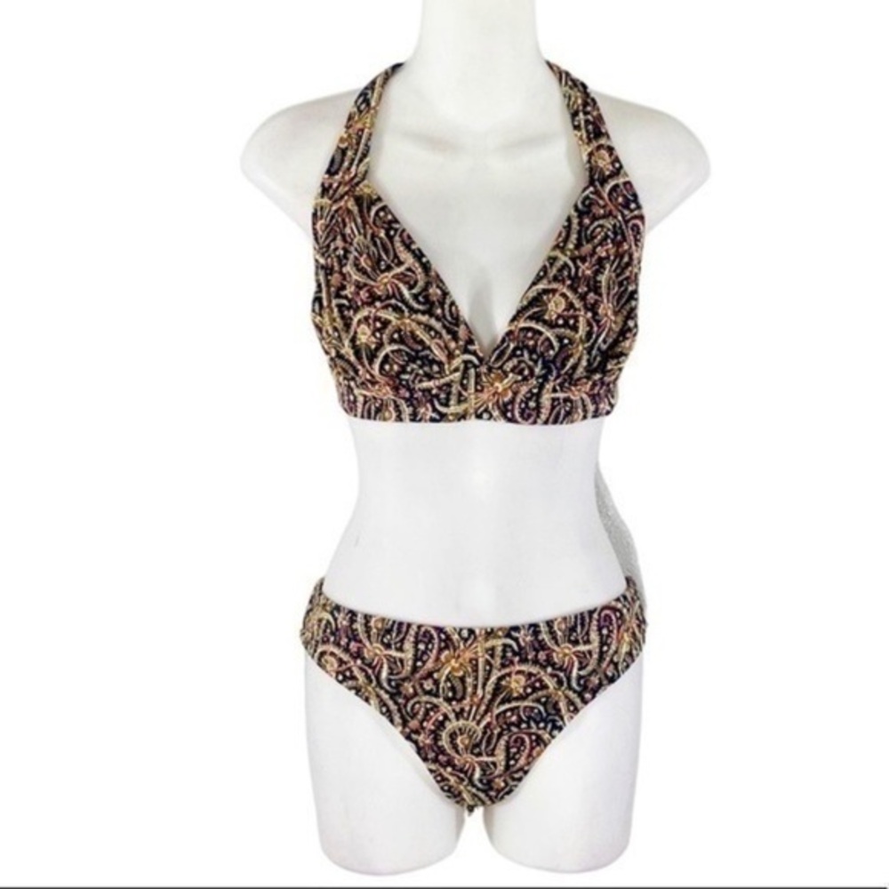 J. Crew dark paisley two piece tie back bikini set Medium M